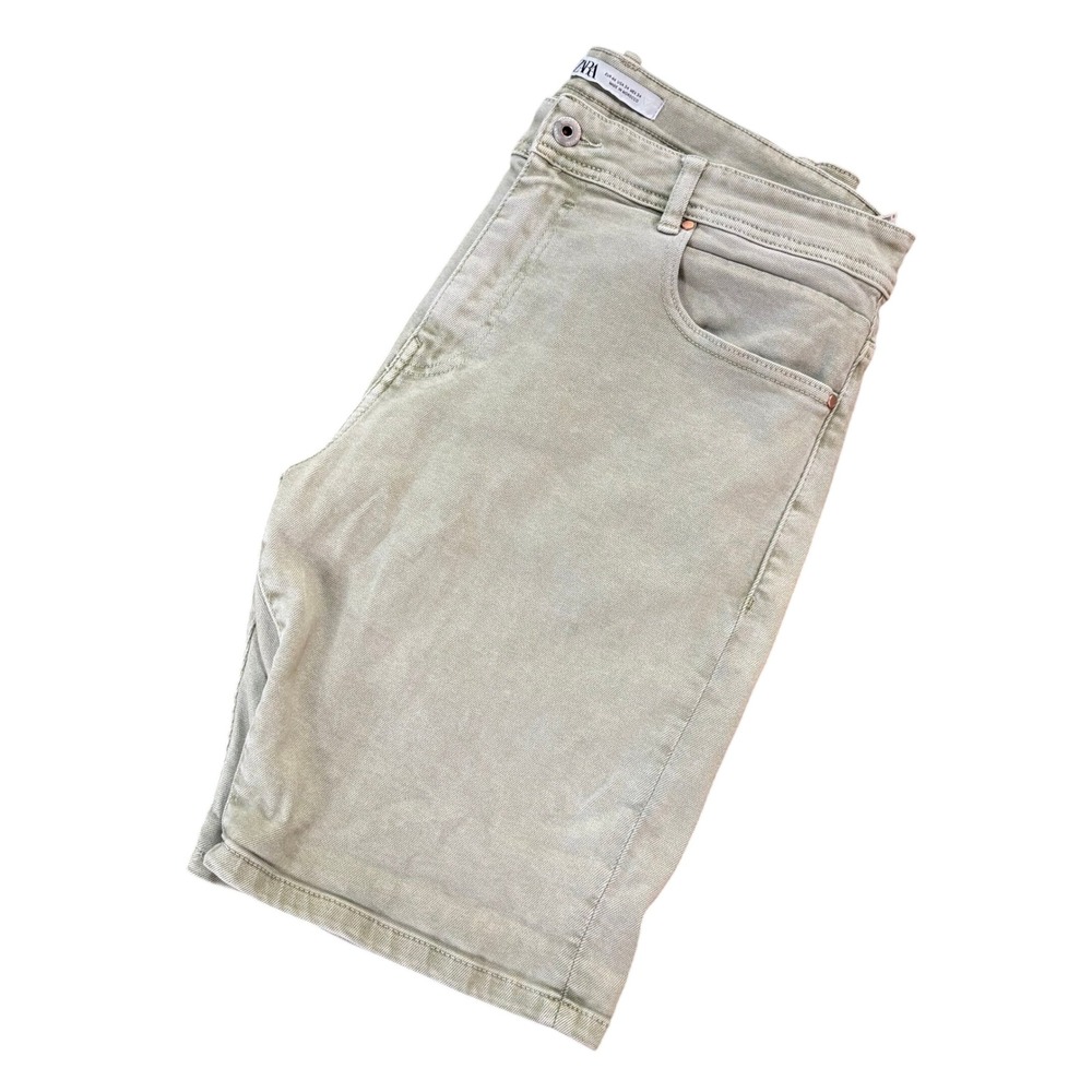 Zara DNWR Mens Sage Green‎ Denim Shorts Slim Fit Size 34 Olive Drab 5-Pocket